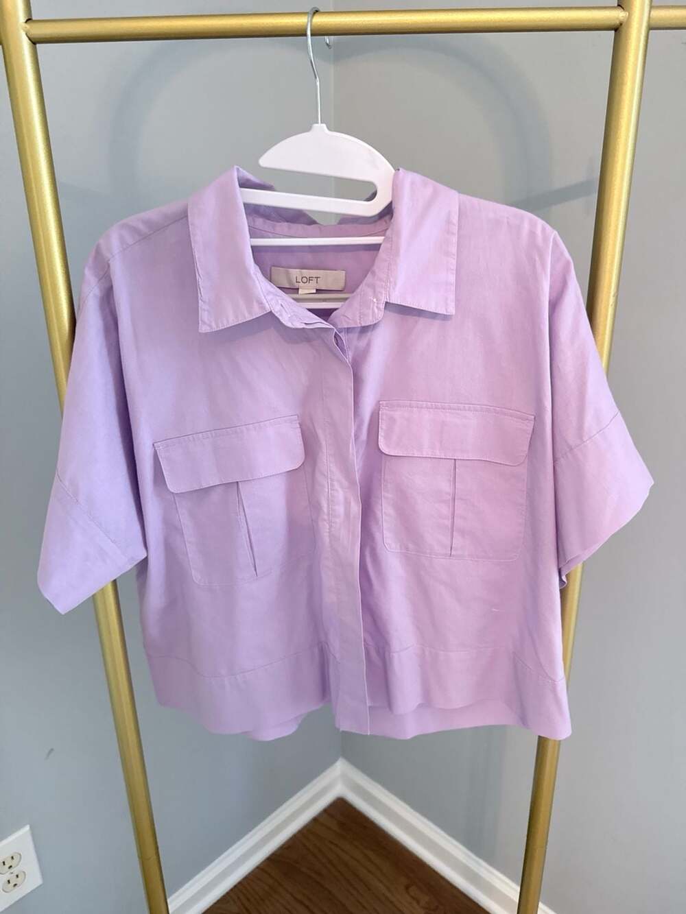 LOFT Pocket Button Down Shirt Size M Purple Cotton Modal
